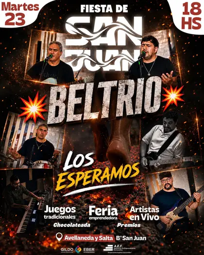Flyer Fiesta de San Juan – BELTRÍO 23 de junio de 2026